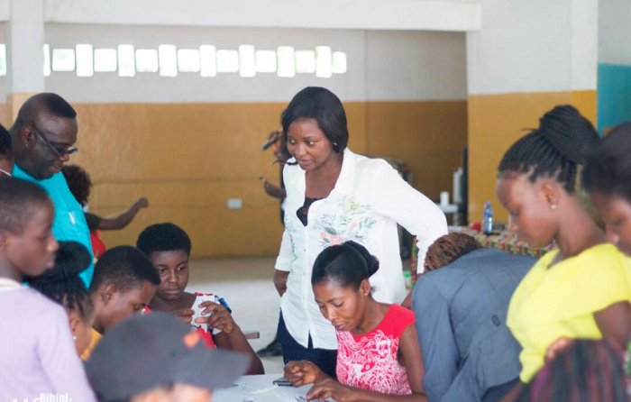 • Mrs Justina Marigold Assan, Agona West MCE, supervising some women during the workshop 